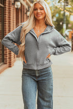 Hazel Blues® |  Gray Waffle Splicing Zip Up Front Button Hooded Jacket