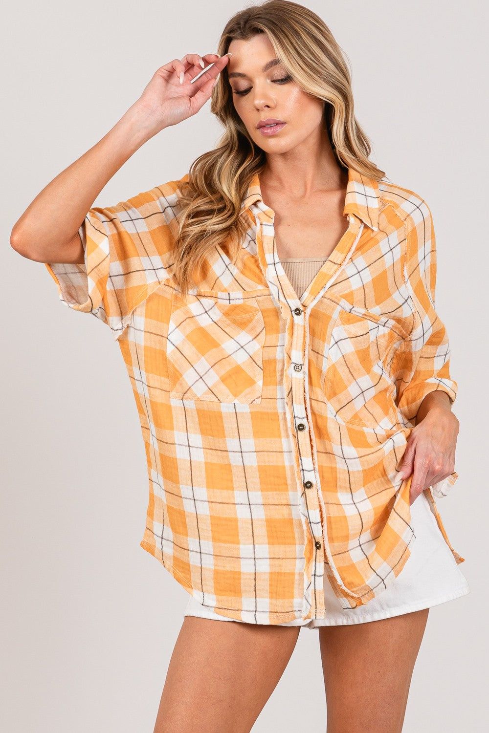 Hazel Blues® |  SAGE + FIG Plaid Button Up Side Slit Shirt