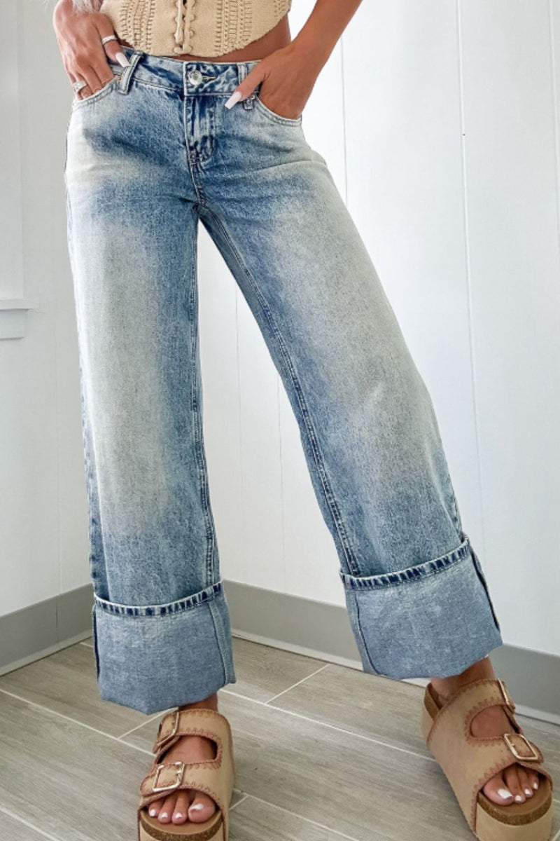 Hazel Blues® |  Washed Wide Leg Jeans with Pockets