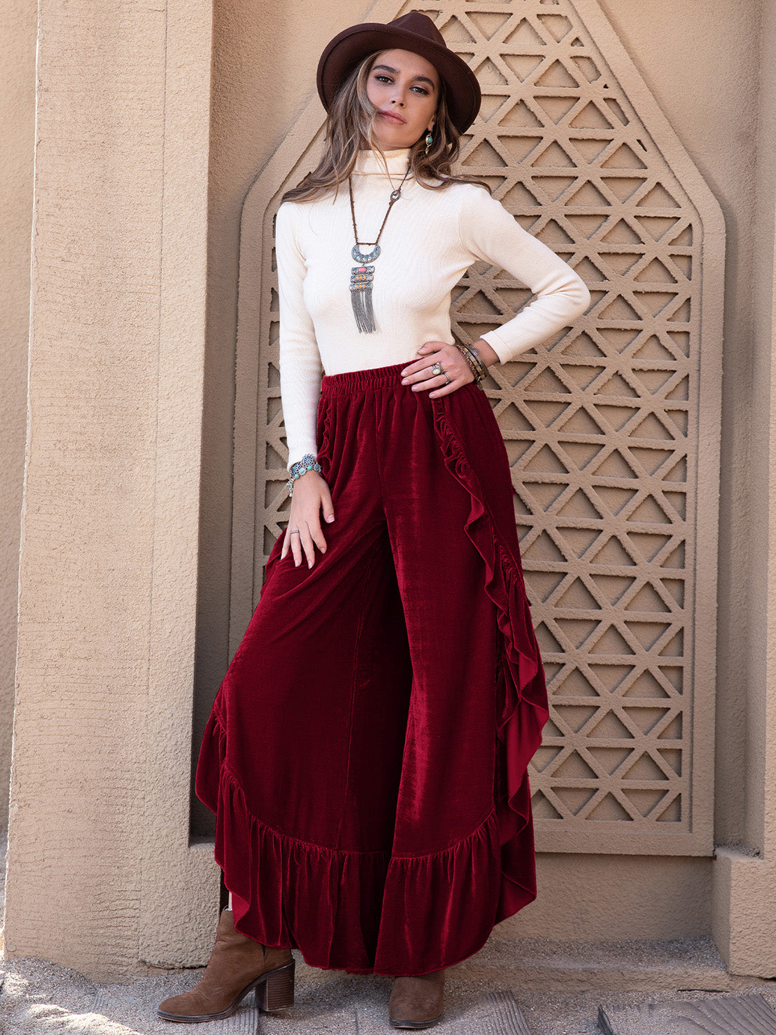 Hazel Blues® |  Slit Ruffled Wide Leg Pants