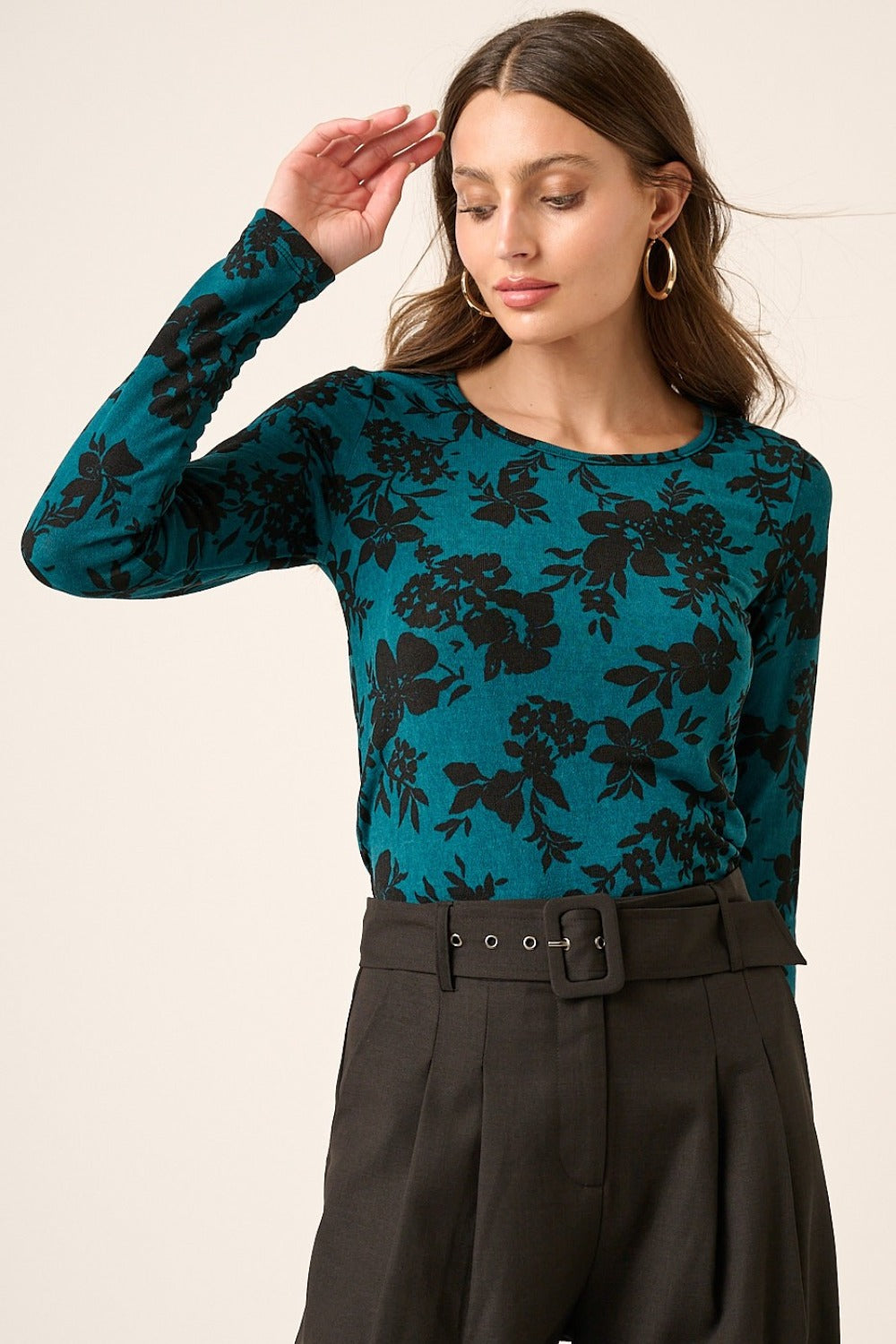 Hazel Blues® |  Mittoshop Flower Print Long Sleeve Knit Top