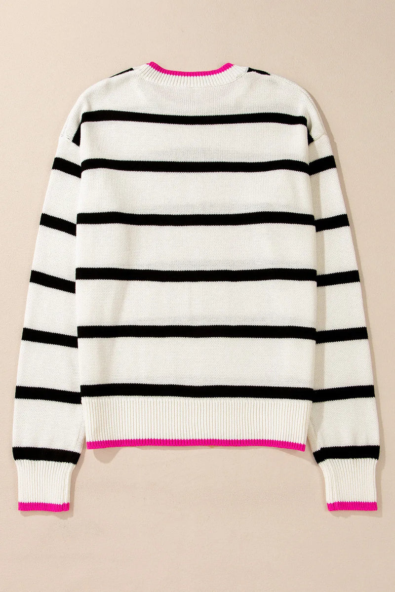 Hazel Blues® |  Striped Round Neck Long Sleeve Sweater