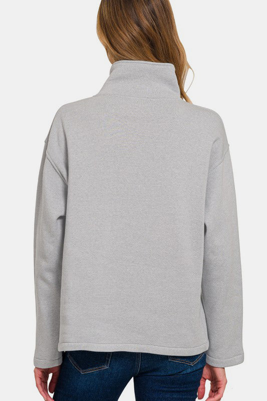 Hazel Blues® |  Zenana Turtleneck Half Snap Fleece Sweatshirt