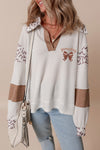 Hazel Blues® |  White game day Football Bow Embroidered Graphic Leopard Collar Color Block Patchwork Top