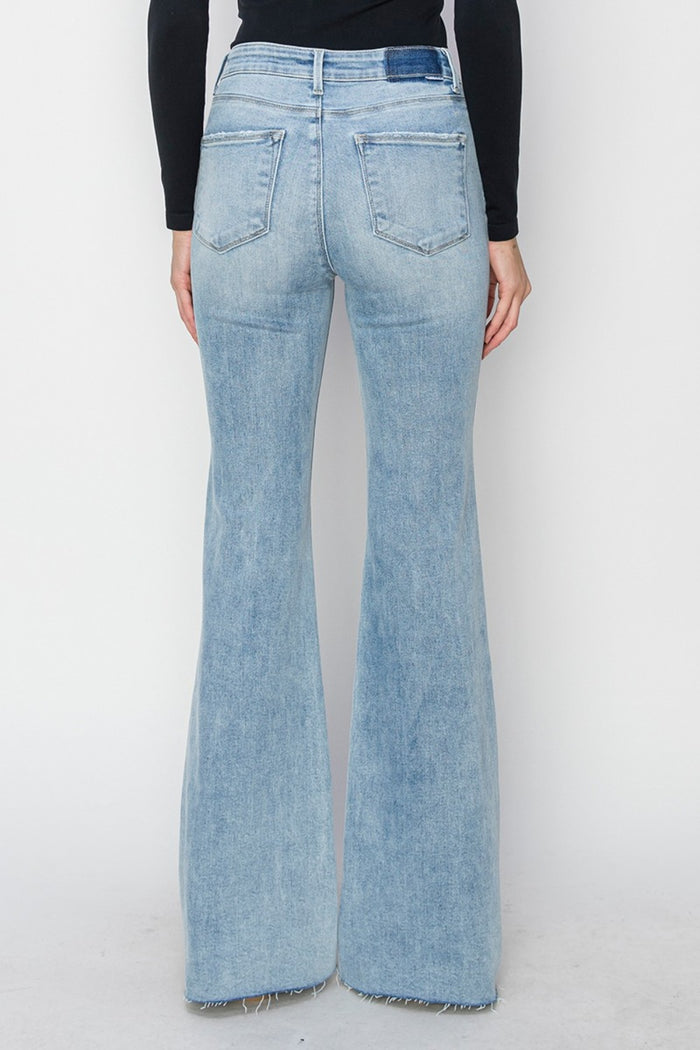 Hazel Blues® |  RISEN High Rise Raw Cut Hem Bootcut Jeans