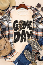 Hazel Blues® |  Khaki Game Day Football Season Leopard Lightning T Shirt