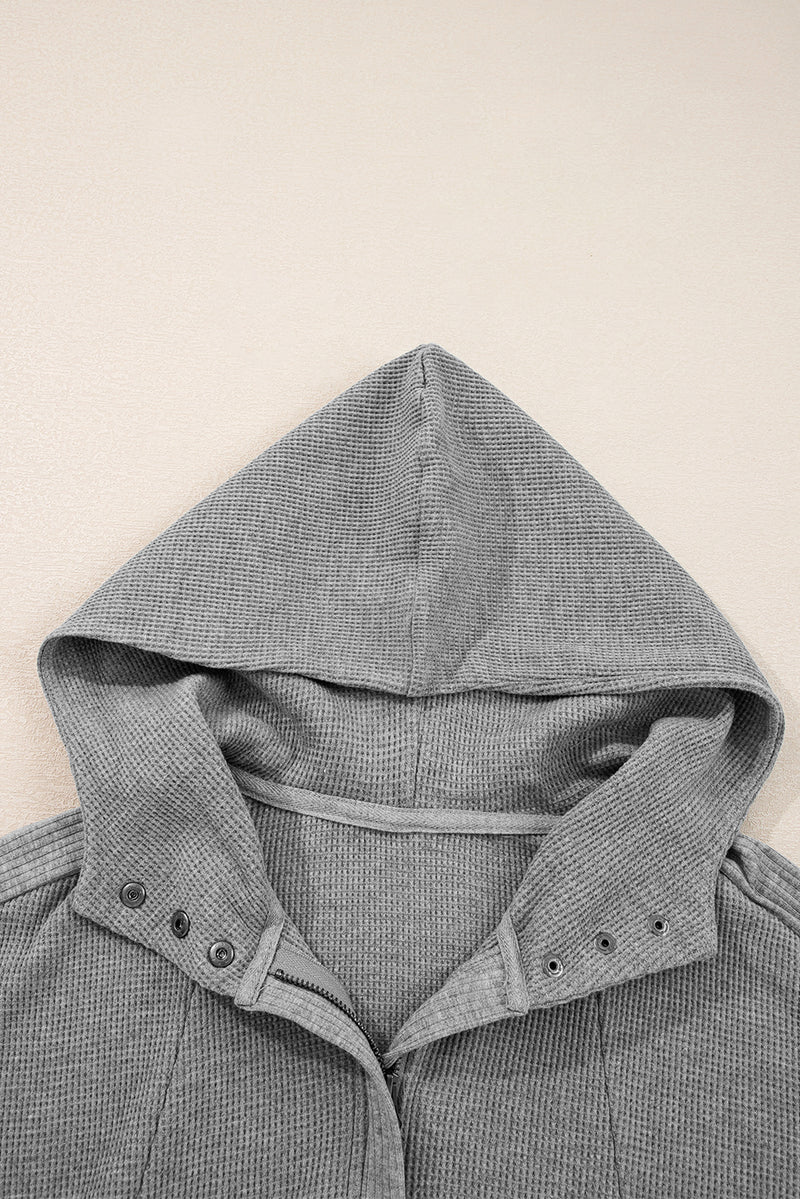 Hazel Blues® |  Gray Waffle Splicing Zip Up Front Button Hooded Jacket
