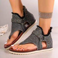 Hazel Blues® |  Studded Raw Hem Flat Sandals