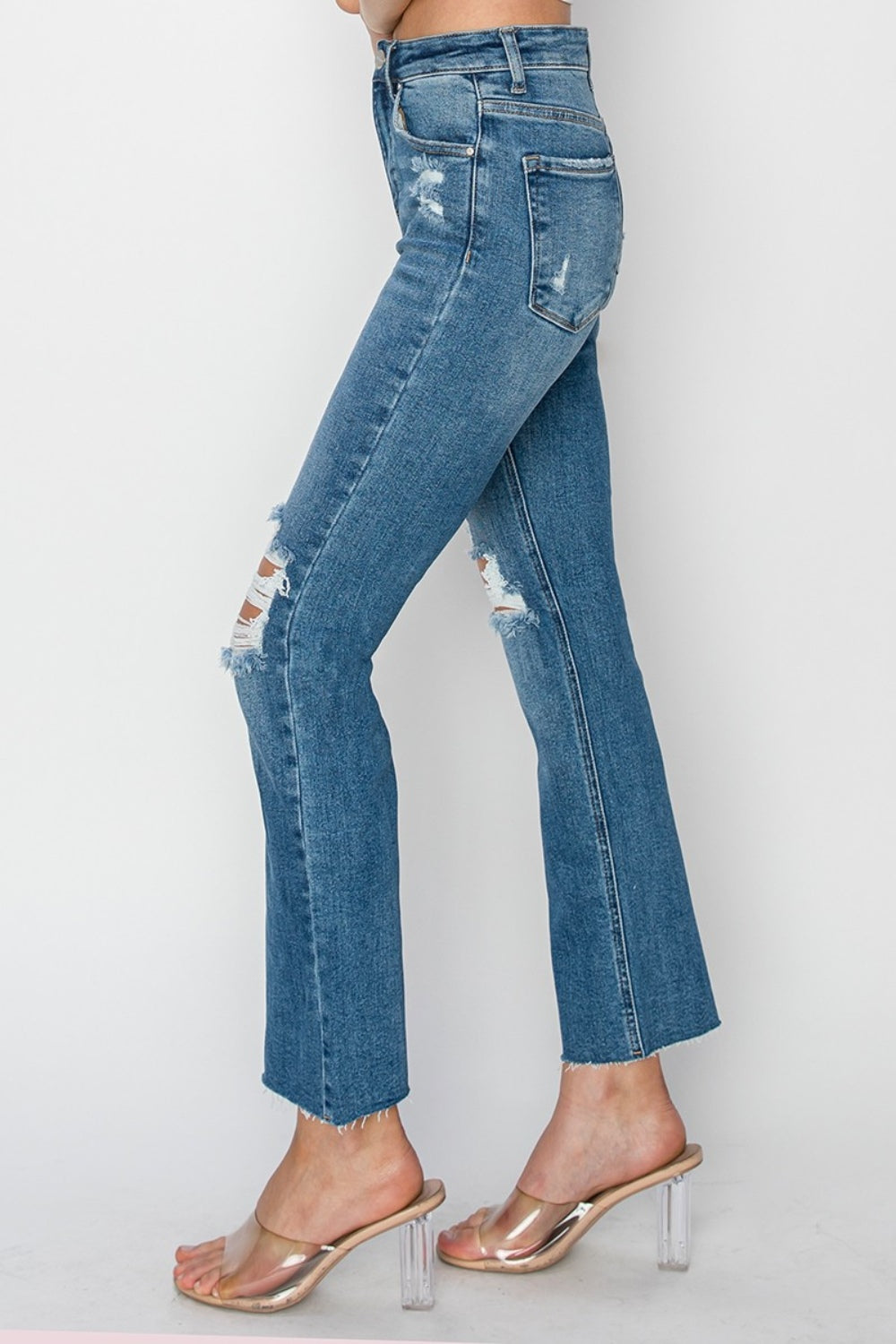 Hazel Blues® |  RISEN High Rise Distressed Ankle Jeans