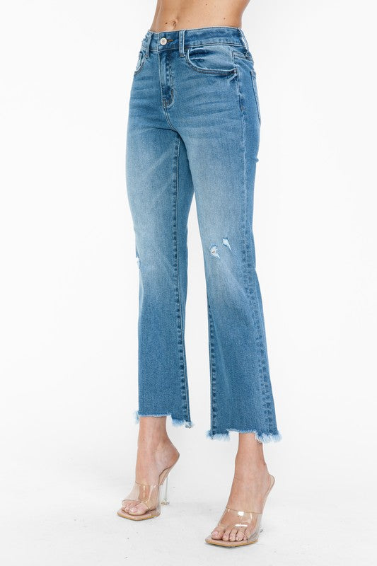 Hazel Blues® |  bytos Raw Hem Distressed Mid Rise Crop Jeans