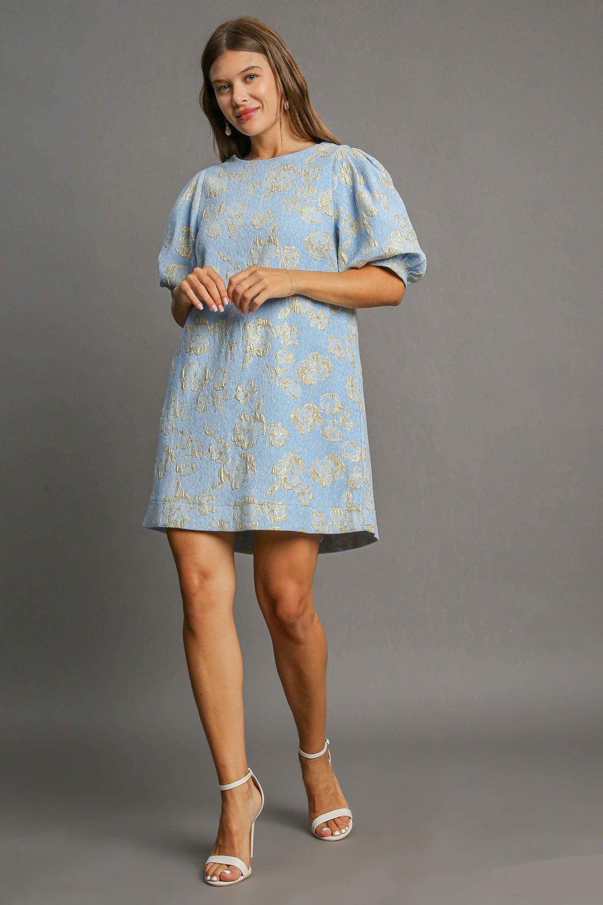 Hazel Blues® |  Umgee Floral Jacquard Puff Sleeve Mini Dress