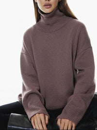 Hazel Blues® |  Ribbed Detail Turtleneck Dropped Shoulder Sweater