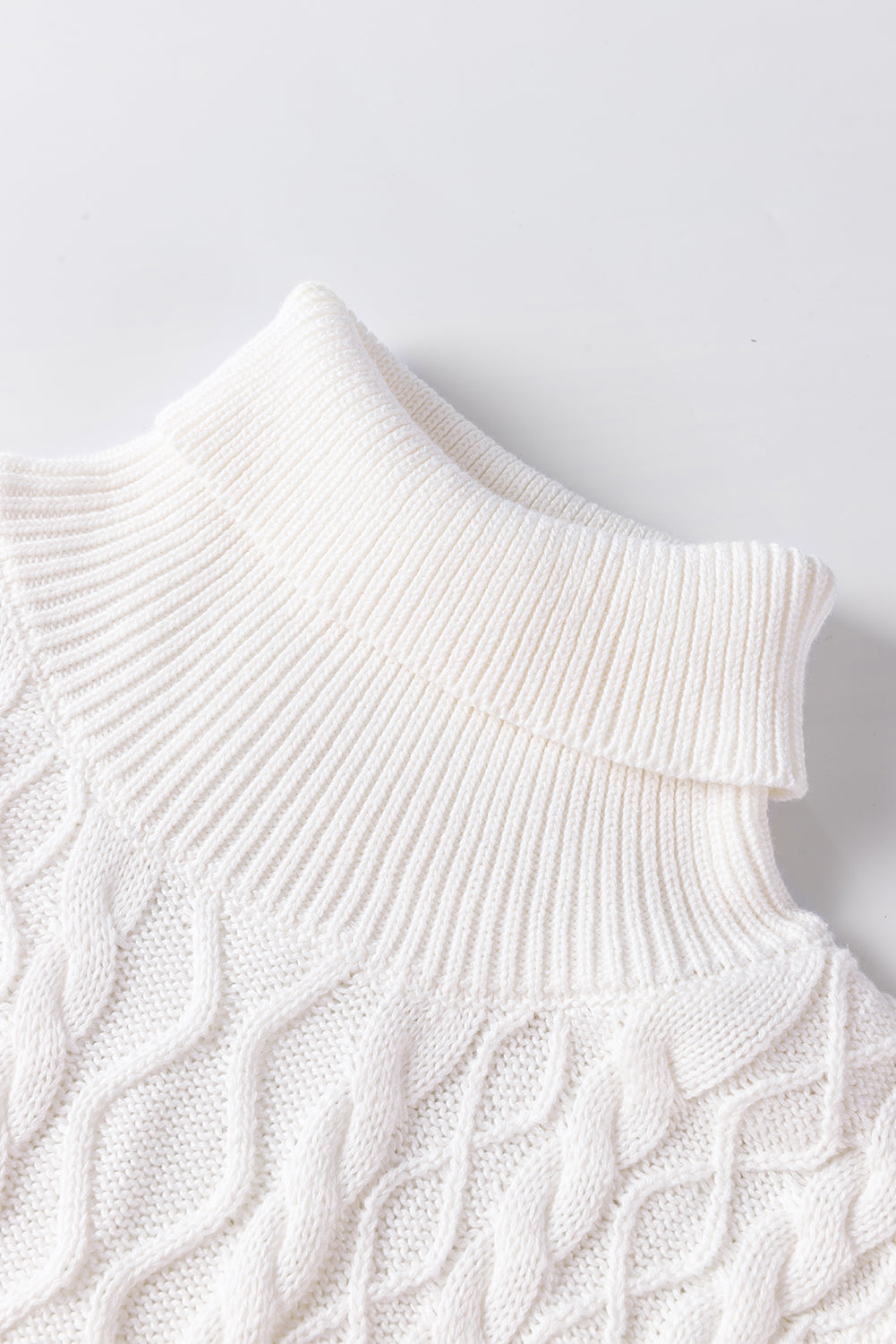 Hazel Blues® |  Cable-Knit Turtleneck Cap Sleeve Sweater