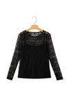 Hazel Blues® |  Black Lace Crochet Mesh Patched Slim Fit Long Sleeve Top