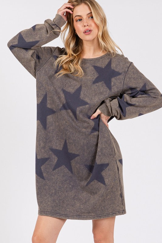 Hazel Blues® |  SAGE + FIG Washed Star Print Round Neck Dress