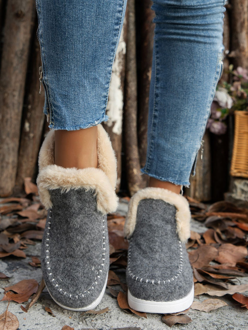 Hazel Blues® |  Furry Suede Round Toe Flat Sneakers