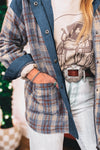 Hazel Blues® |  Gray Plaid Corduroy Patchwork Collared Zip Up Snap Button Jacket