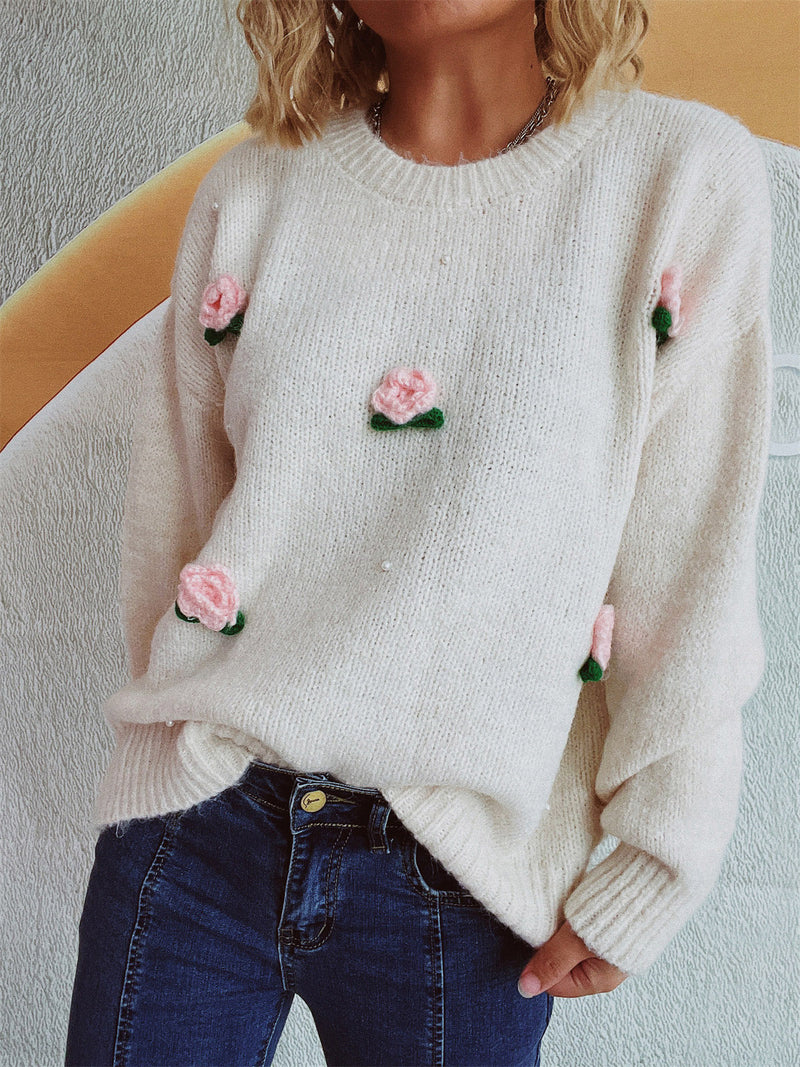 Hazel Blues® |  Flower Round Neck Long Sleeve Sweater