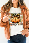 Hazel Blues® |  White PUMPKIN Season Leopard Bow Print Crew Neck T Shirt