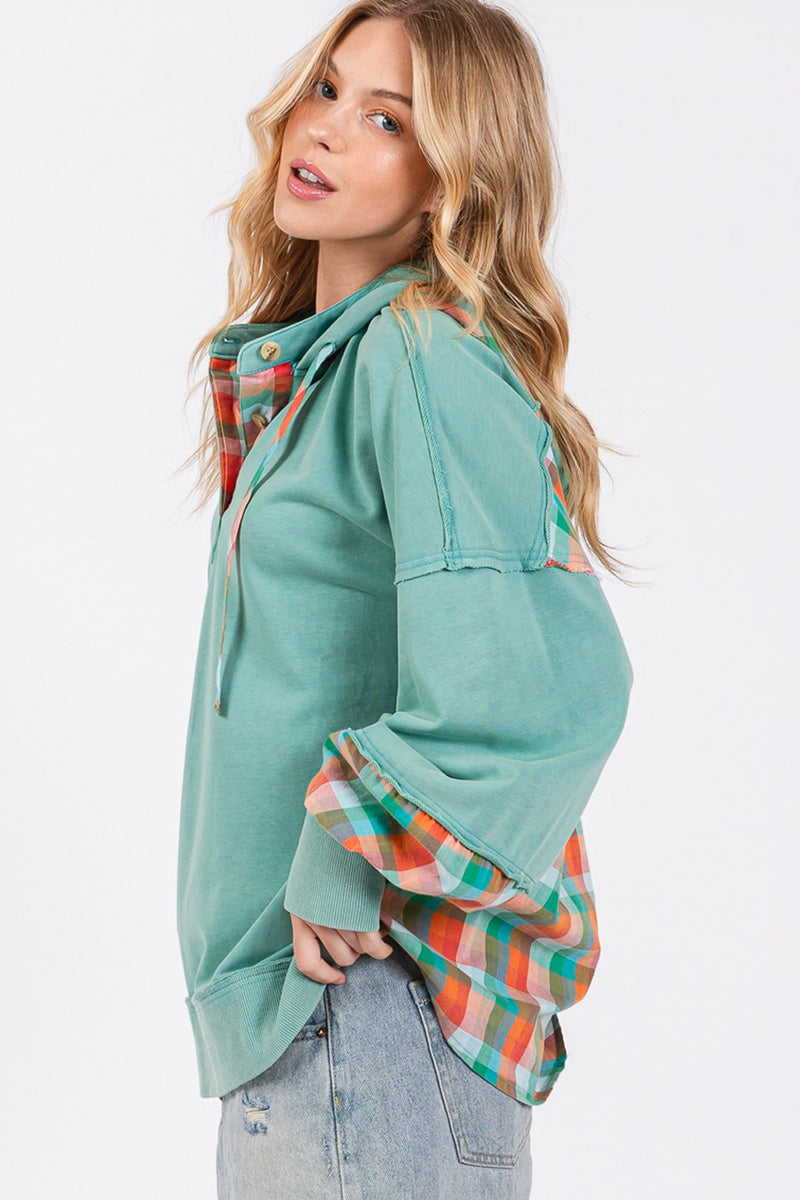 Hazel Blues® |  SAGE + FIG Plaid Print Washed Hoodie