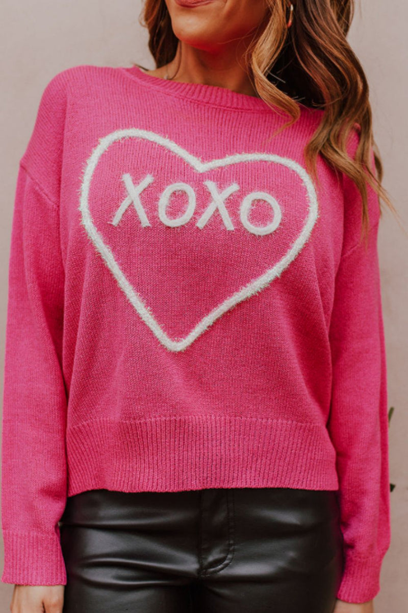 Hazel Blues® |  XOXO Round Neck Drop Shoulder Sweater