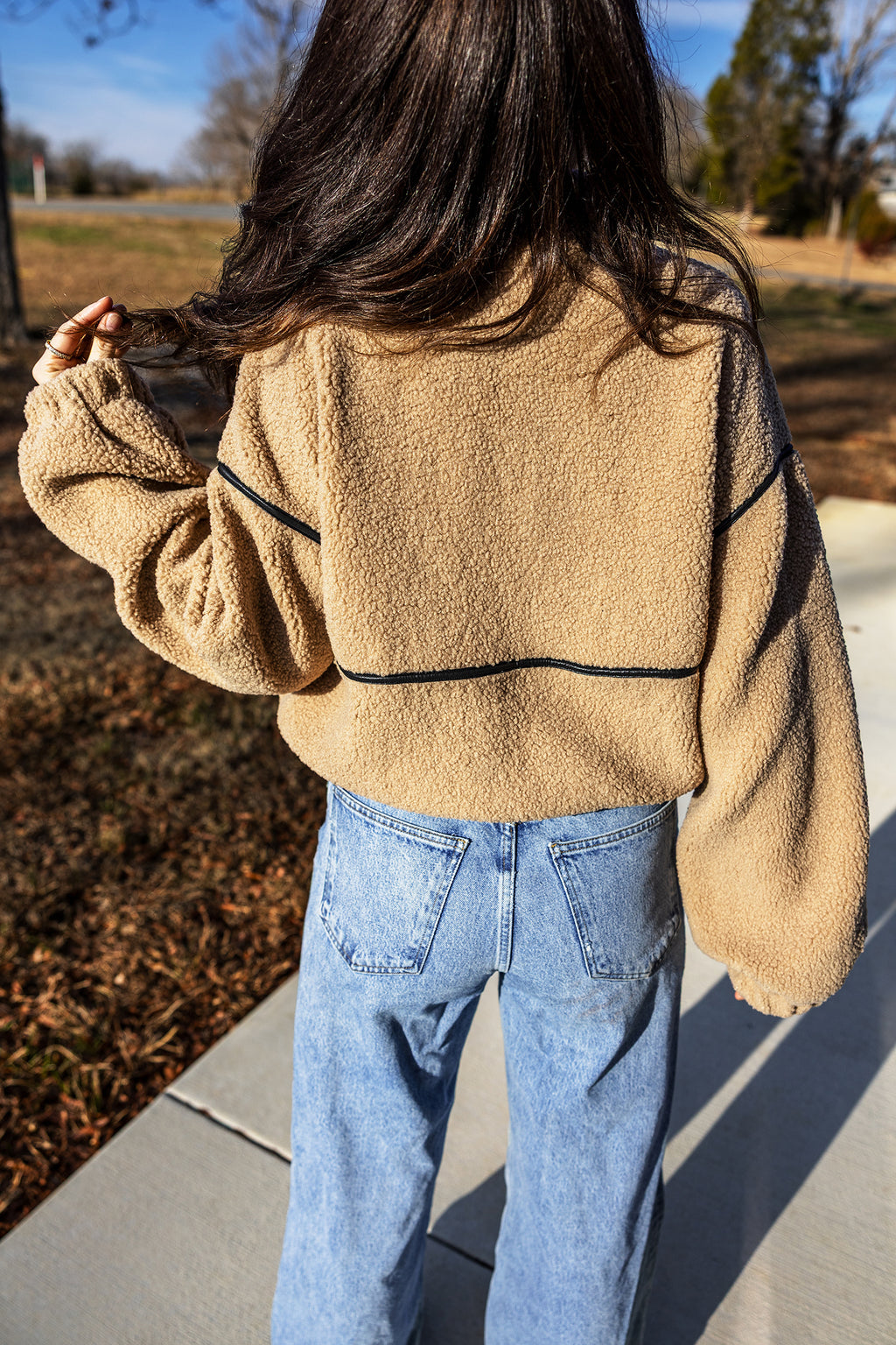 Ella True Taupe Fleece Drop-Shoulder Jacket