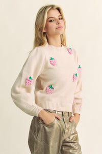 Hazel Blues® |  Davi & Dani Crochet Strawberry Round Neck Sweater