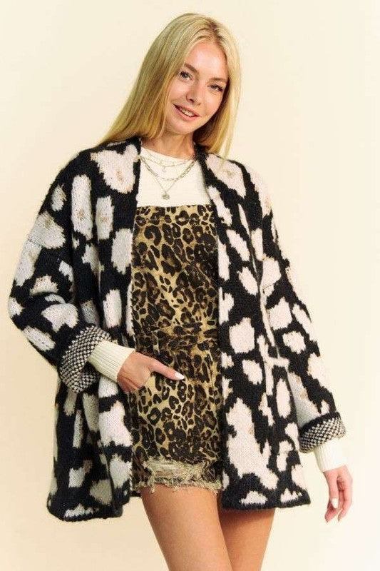 Hazel Blues® |  Davi & Dani Leopard Open Front Long Sleeve Cardigan