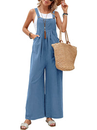 Hazel Blues® |  Square Neck Wide Strap Overalls