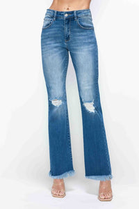 Hazel Blues® |  bytos Raw Hem Distressed High Rise Bootcut Jeans