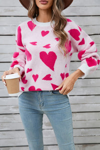 Hazel Blues® |  Angel Wings Heart Contrast Round Neck Long Sleeve Sweater