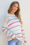 Hazel Blues® |  Openwork Striped Long Sleeve Knit Cover Up
