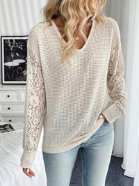 Hazel Blues® |  Lace V-Neck Long Sleeve Top