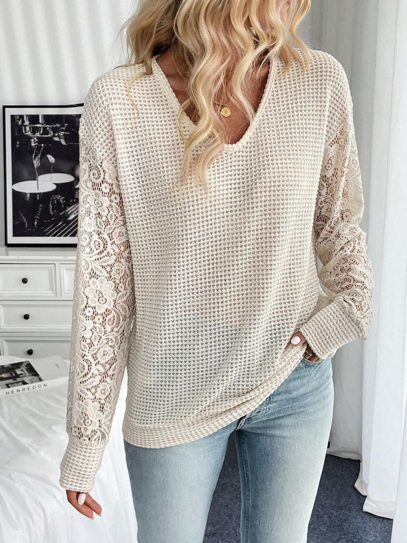 Hazel Blues® |  Lace V-Neck Long Sleeve Top