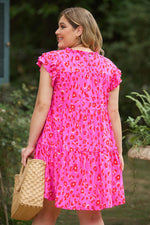 Hazel Blues® | Ruffled Leopard Cap Sleeve Mini Dress