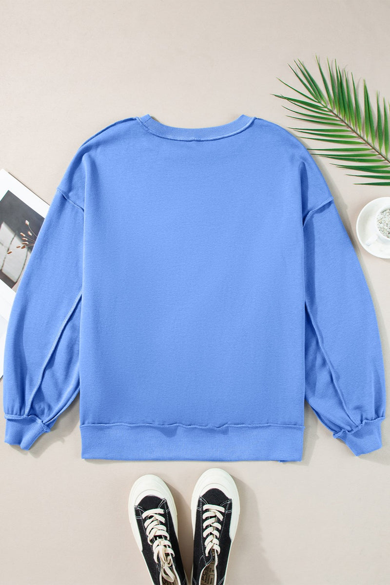 Hazel Blues® |  Exposed Seam Star Long Sleeve Sweatshirt