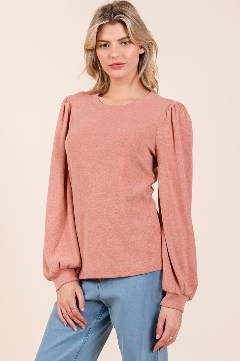 Hazel Blues® |  Mittoshop Round Neck Long Sleeve Rib Knit Top