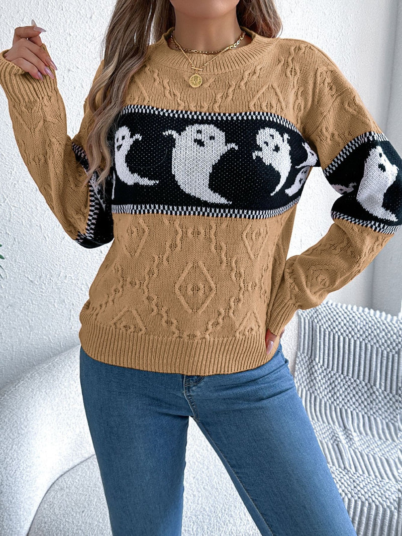 Hazel Blues® |  Ghost Round Neck Long Sleeve Sweater