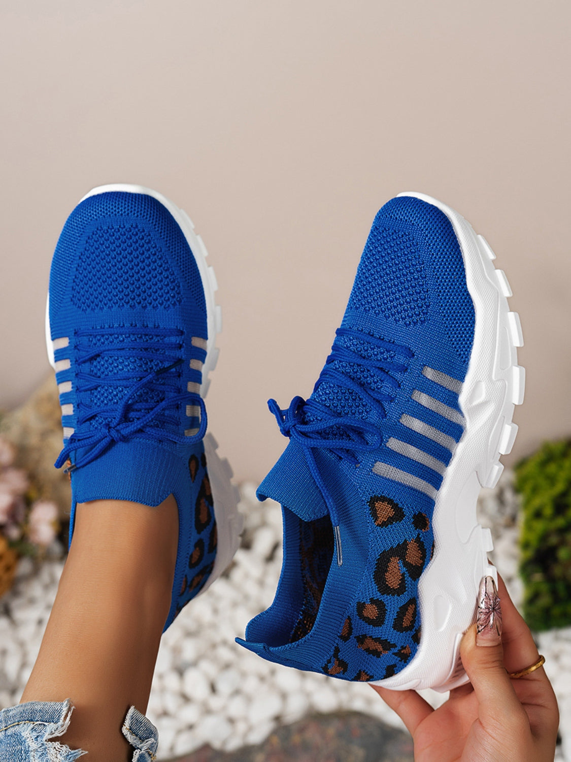 Hazel Blues® |  Cutout Leopard Lace Up Mesh Athletic