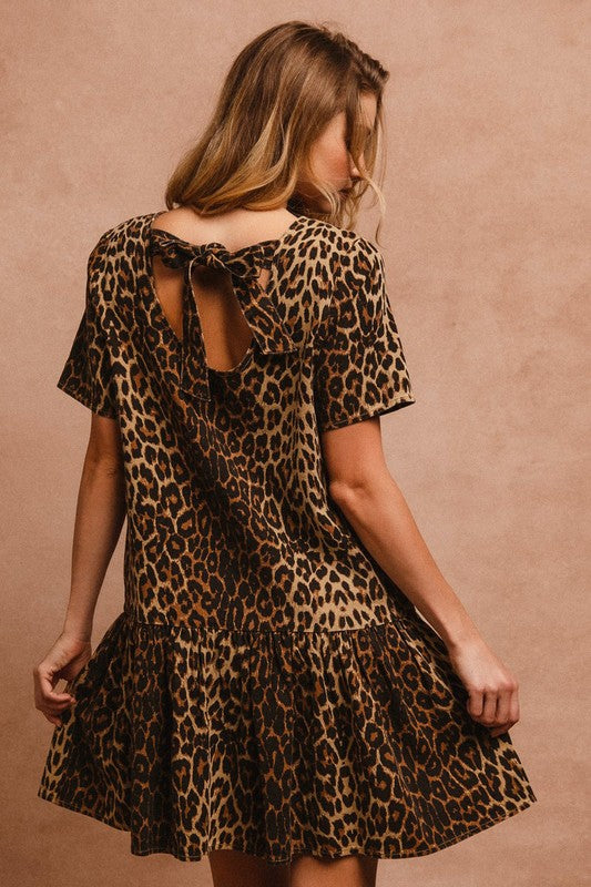 Hazel Blues® |  BiBi Tie Back Leopard Round Neck Short Sleeve Dress