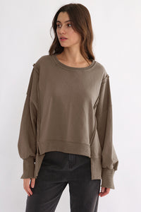 Hazel Blues® |  Exposed Seam High-Low Long Sleeve Sweatshirt