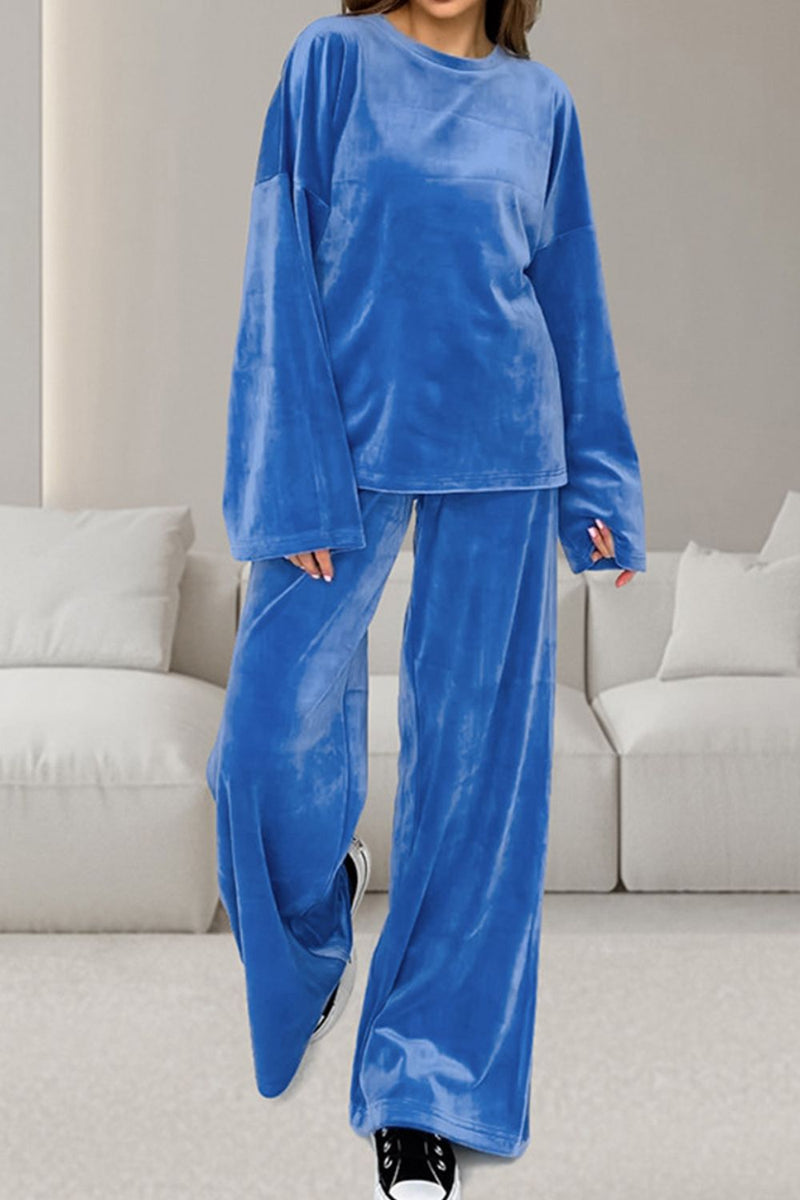 Hazel Blues® |  Buttery-Soft Round Neck Long Sleeve Top and Drawstring Pants Set