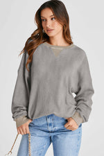 Hazel Blues® |  Waffle-Knit Long Sleeve Sweatshirt