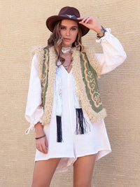 Hazel Blues® |  Fuzzy Trim Open Front Vest Coat