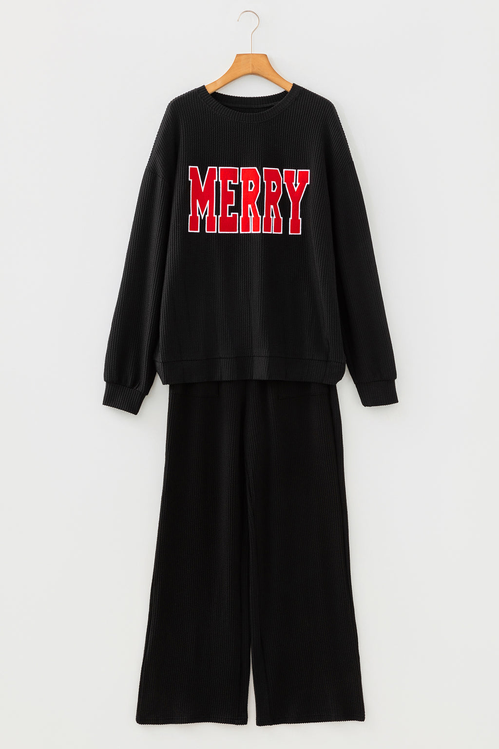 Corded Cheer Black MERRY Christmas Pants Set