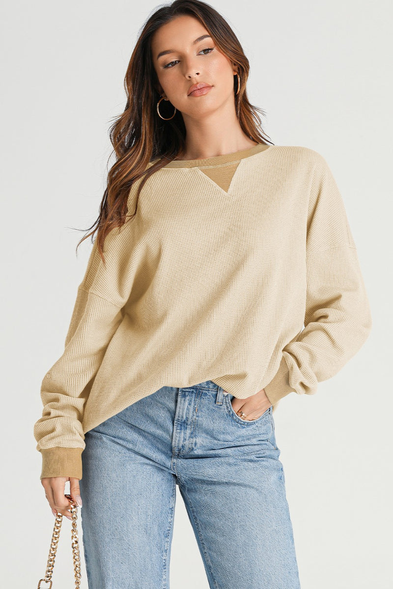 Hazel Blues® |  Waffle-Knit Long Sleeve Sweatshirt