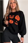 Hazel Blues® |  Black Halloween Pumpkin Face Pattern Drop Shoulder Sweater