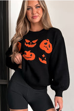 Hazel Blues® |  Black Halloween Pumpkin Face Pattern Drop Shoulder Sweater