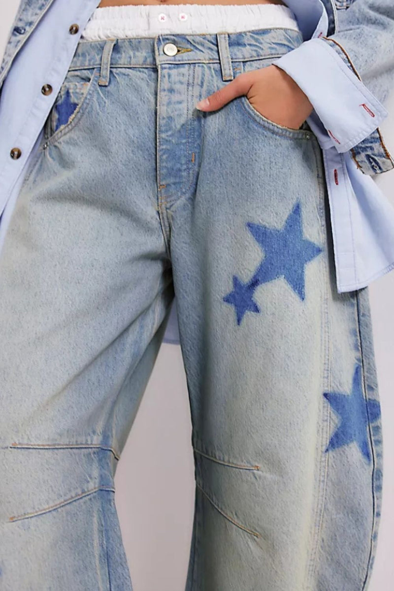 Hazel Blues® |  Contrast Star Wide Leg Jeans