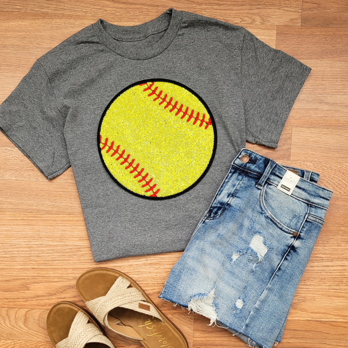 Hazel Blues® |  Large Softball Sequin Patch Tee